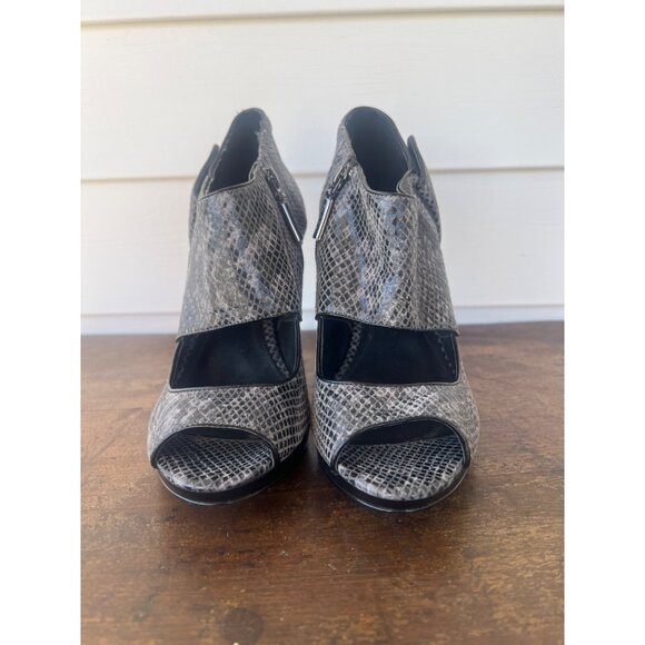 Calvin Klein Womens Snakeskin Print Peep Toe Stiletto Booties With Side Zipper S - Picture 1 of 6
